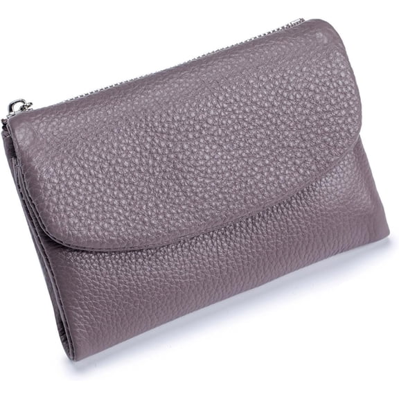 Unisex Pebble Real Leather RFID Wallet, Compact Genuine Leather Coin & Card Holder with Dual Zippers, Soft Waterproof Anti-Theft Small Wallet for Women & Men