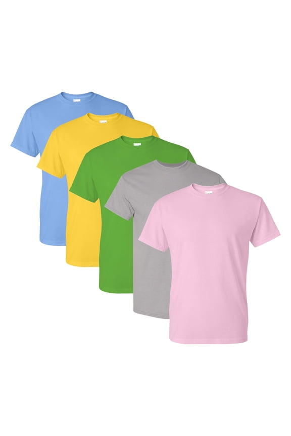 Unisex Performance Bulk T-Shirt, 100% Polyester Assorted Short Sleeve Crewneck Plain Tees (Bright Color 5 Pack, L)