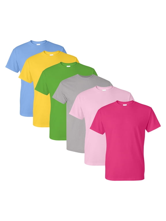 Unisex Performance Bulk T-Shirt, 100% Polyester Assorted Short Sleeve Crewneck Plain Tees (Bright Color 6 Pack, L)