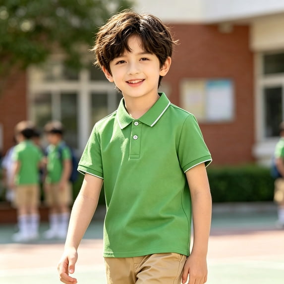 Unisex Performance Polo Shirts Green Short Sleeve School Uniform Shirts Button Closure for Kids 9-10 Years