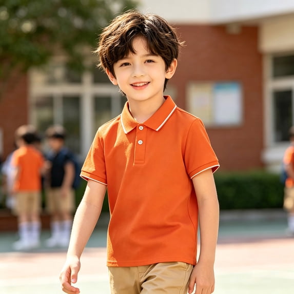 Unisex Performance Polo Shirts Orange Short Sleeve School Uniform Shirts Button Closure for Kids 5-6 Years