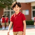 thumbnail image 1 of Unisex Performance Polo Shirts Red Short Sleeve School Uniform Shirts Button Closure for Kids 9-10 Years, 1 of 5