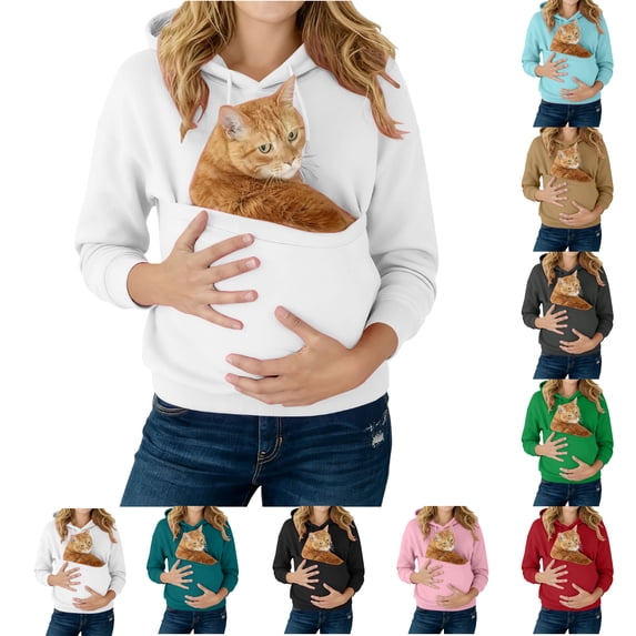 Unisex Pet Cat Dog Pouch Hoodies for Women Oversized Small Animal Carrier Kitten Puppy Holder Sweatshirt Kangaroo Pullover Top White S