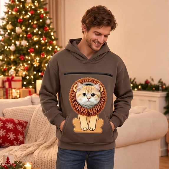 Unisex Pet Pouch Hoodie Casual Pet Carrier Oversized Kangaroo Pocket Pullover Tops Animal Holder Hoodie with Cat Pouch Dog Pouch Sweatshirt