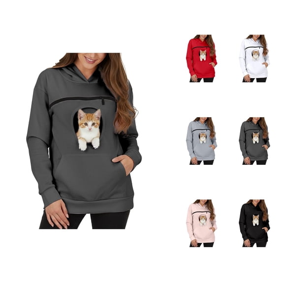 Unisex Pet Pouch Hoodie for Small Pets Fall Winter Long Sleeve Loose Pullover Sweatshirt with Pockets Dog Cat Carrier Hoodie