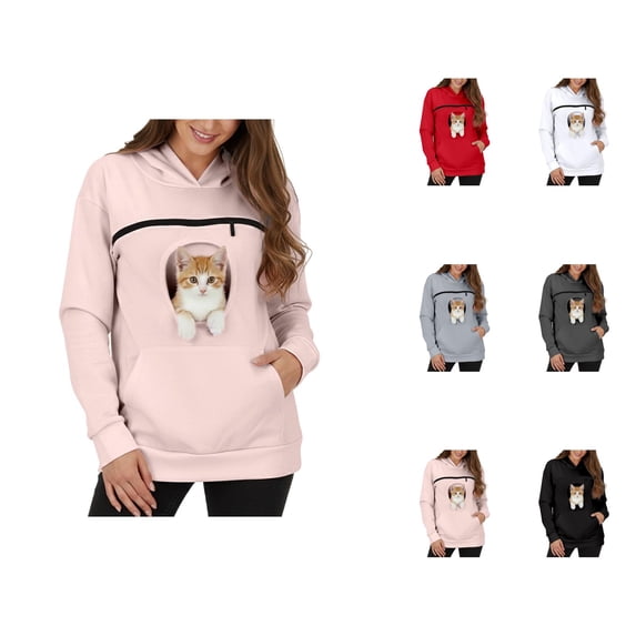 Unisex Pet Pouch Hoodie for Small Pets Fall Winter Long Sleeve Loose Pullover Sweatshirt with Pockets Dog Cat Carrier Hoodie