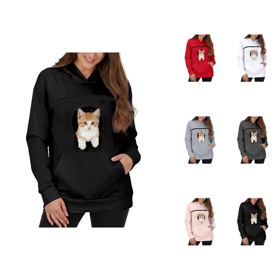 Unisex Pet Pouch Hoodie for Small Pets Fall Winter Long Sleeve Loose Pullover Sweatshirt with Pockets Dog Cat Carrier Hoodie