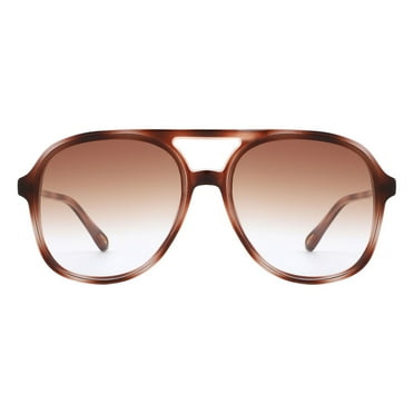 Unisex Pilot Sunglasses Unique Curved Lens with Temple Holes UV400 Tort, Brown