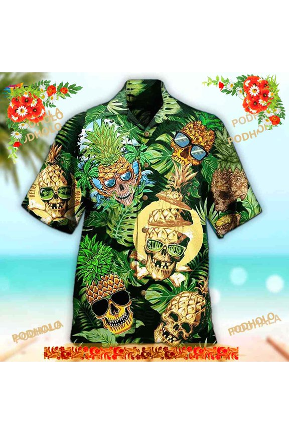 Unisex Pineapple Hawaiian Shirt Skull Pineapple 3D Hawaiian Shirt
