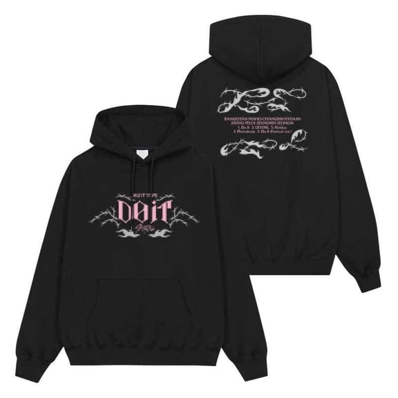 Unisex Pink "DOIT" Graphic Hoodie - K-Pop Stray Kids Style Sweatshirt, Soft Cotton Blend Pullover with Back Print, Streetwear Gift for Teens & Fans (S-XXL)