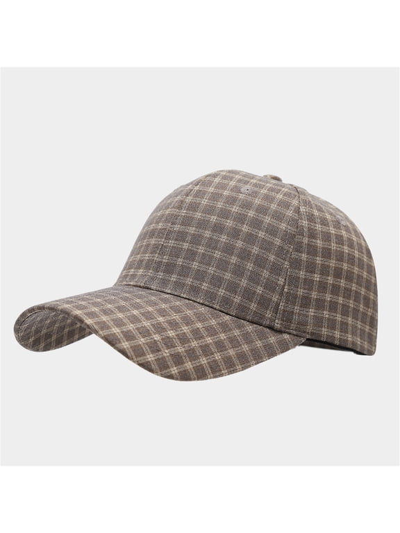 Unisex Plaid Baseball Cap for Men Women, Checkered Print Dad Hat with Curved Brim, Adjustable Fall Winter Plaid Cap, Casual Outdoor Hat for Walking Travel Commute Hike Fish Vacation Daily Wear Khaki