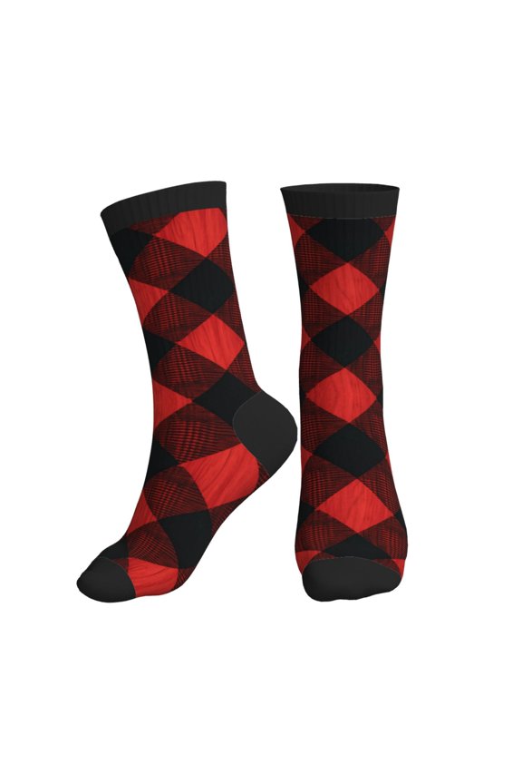 Unisex Plaid Flannel In Red Novelty Ankle Socks Colorful ComfortSoft Lightweight Sports Athletic Socks