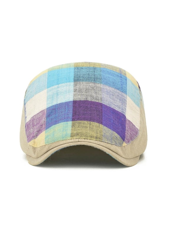 Unisex Plaid Newsboy Cap, Lightweight Linen Breathable Casual Summer SunShading Hat