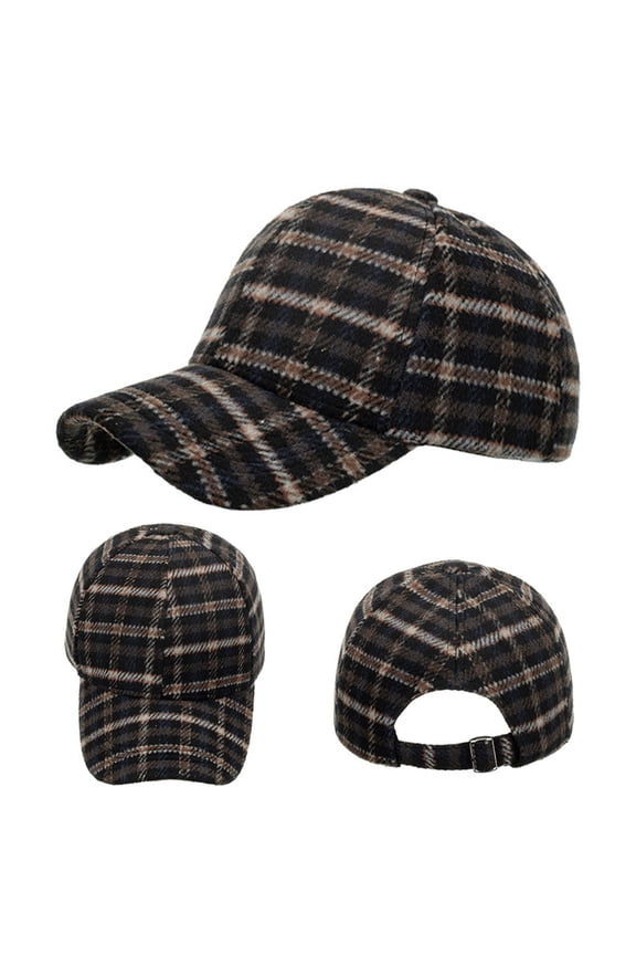 Unisex Plaid Print Baseball Cap, Thermal Lined Winter Snapback Hat with Breathable Mesh, Adjustable Warm Beanie for Sports, Beach and Hip Hop Fashion