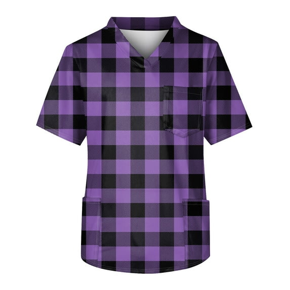 Unisex Plaid Scrub Top Comfortable, Durable, and Stylish Medical Uniform for Healthcare Professionals