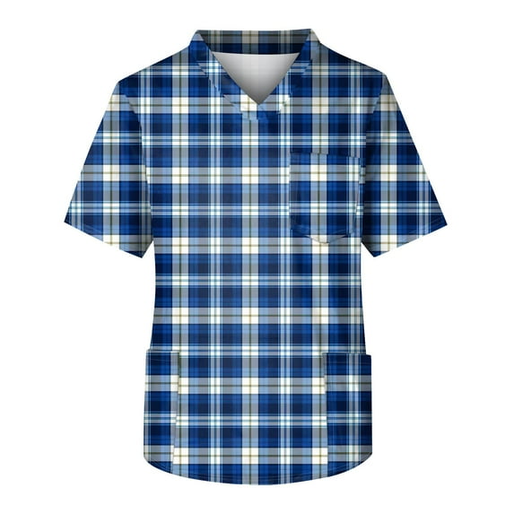 Unisex Plaid Scrub Top Comfortable, Durable, and Stylish Medical Uniform for Healthcare Professionals