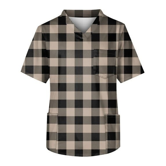 Unisex Plaid Scrub Top Comfortable, Durable, and Stylish Medical Uniform for Healthcare Professionals