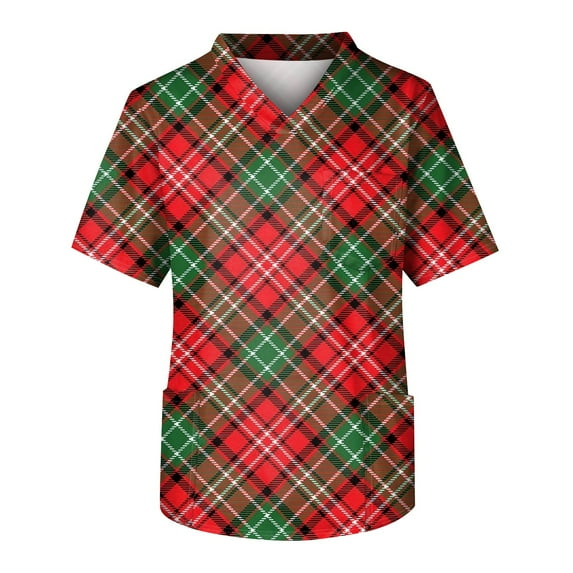 Unisex Plaid Scrub Top Comfortable, Durable, and Stylish Medical Uniform for Healthcare Professionals