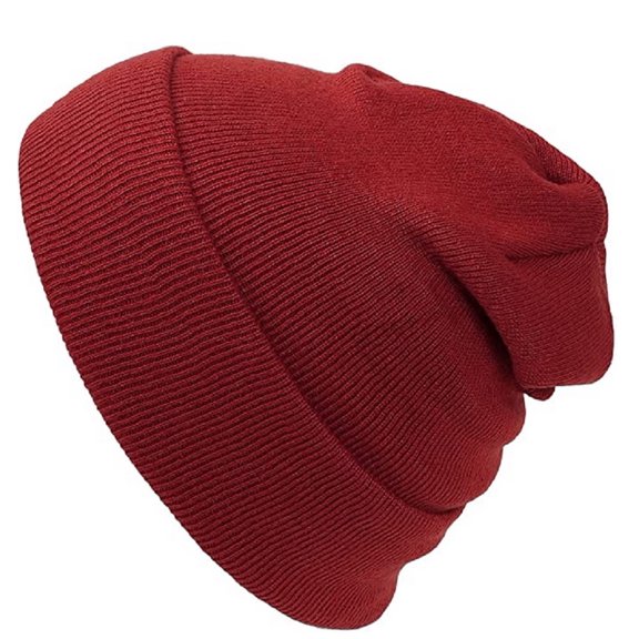 Unisex Plain 12 Inch Long Cuff Beanie, Burgundy