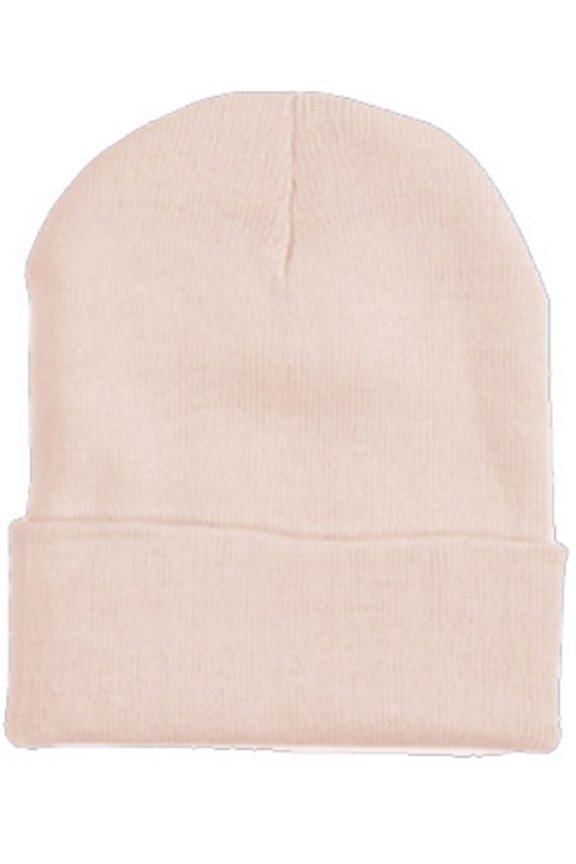 Unisex Plain 12 Inch Long Cuff Beanie, Light Pink
