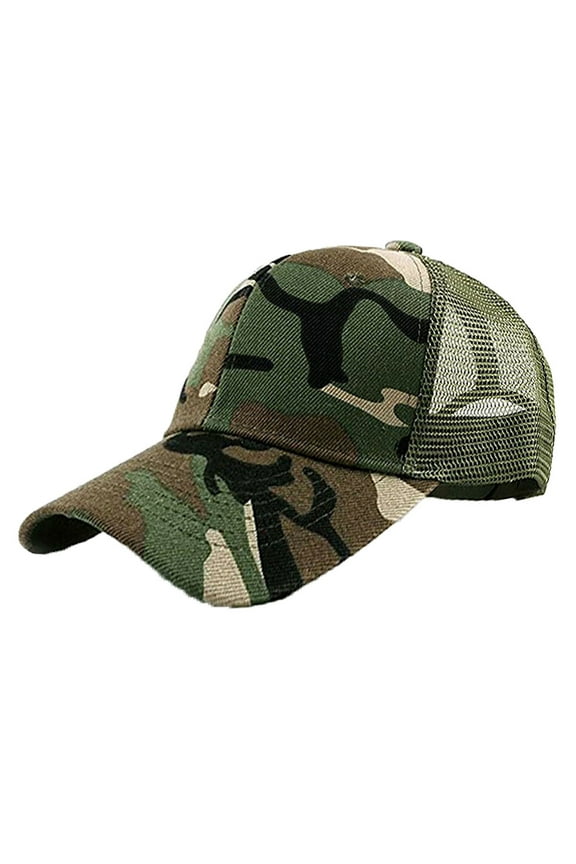 Unisex Plain Baseball Cap Sun Visor Mesh Back Adjustable Ball Trucker Hat Camo Woodland