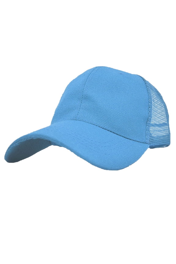 Unisex Plain Solid Baseball Cap Sun Visor Mesh Back Adjustable Ball Trucker Hat Baby Blue