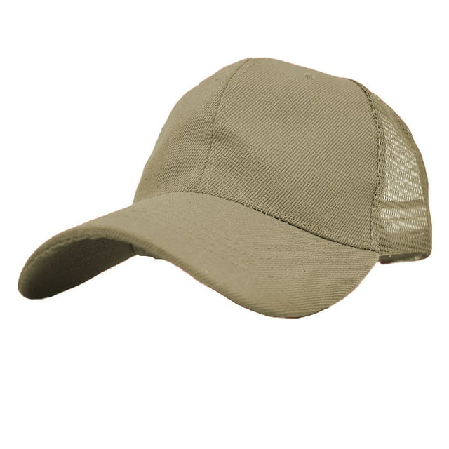 Unisex Plain Solid Baseball Cap Sun Visor Mesh Back Adjustable Ball Trucker Hat Beige