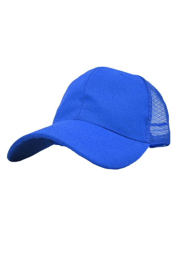 Unisex Plain Solid Baseball Cap Sun Visor Mesh Back Adjustable Ball Trucker Hat Blue