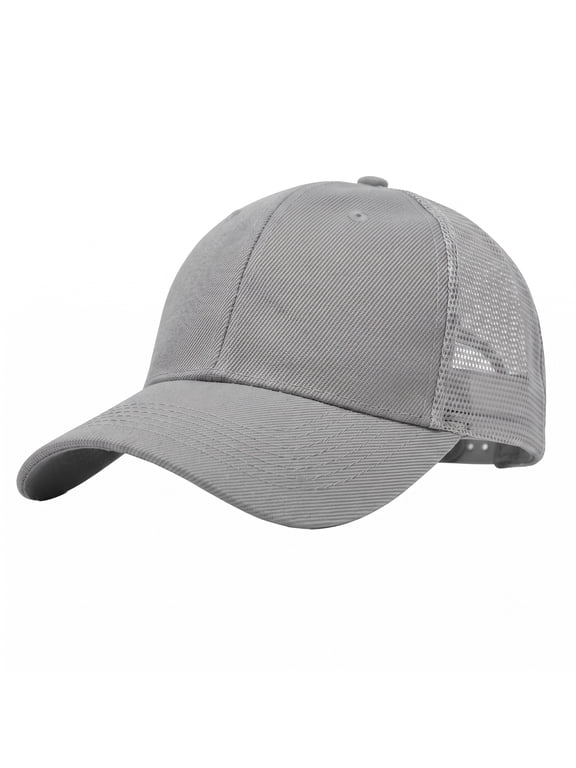Unisex Plain Solid Baseball Cap Sun Visor Mesh Back Adjustable Ball Trucker Hat Gray