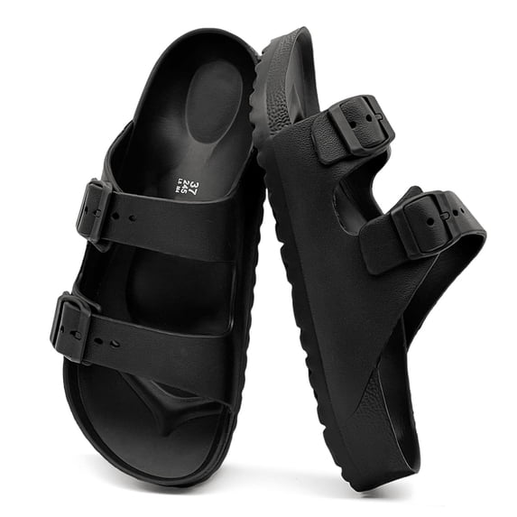Unisex Platform Sandals with Arch Support Lightweight Comfortable Foam Slides Summer Beach Sandals Flat with Adjustable Double Buckle