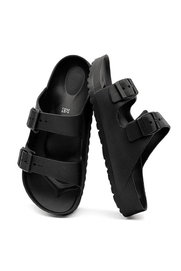 Unisex Platform Sandals with Arch Support Lightweight Comfortable Foam Slides Summer Beach Sandals Flat with Adjustable Double Buckle