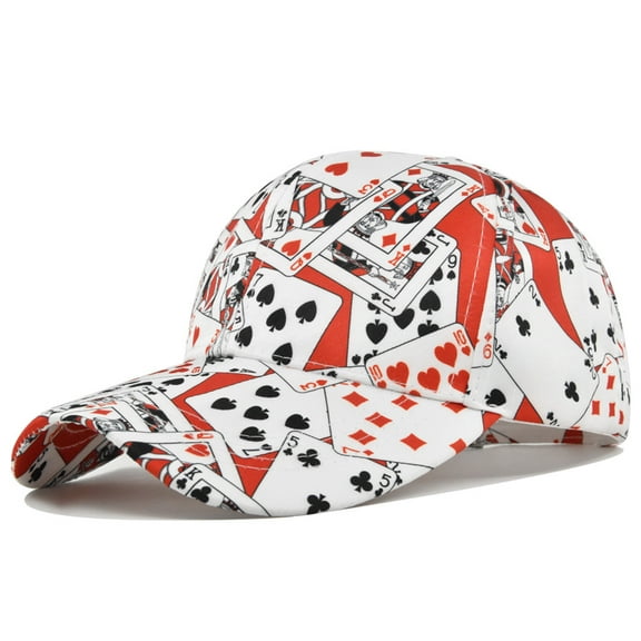 Unisex Playing Cards Print Baseball Cap Fashion Funny Print Adjustable Peaked Cap Outdoor Sports Couple Hats Adjustable Curved Brim Hats Sun