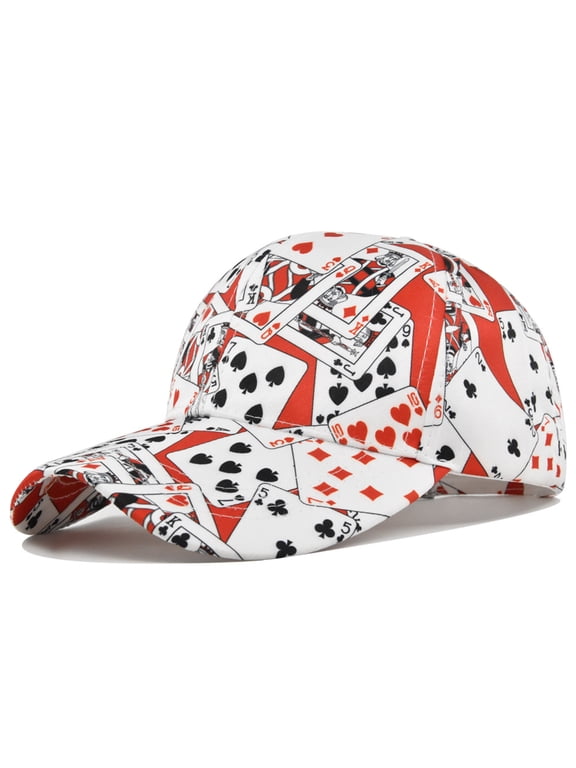 Unisex Playing Cards Print Baseball Cap Fashion Funny Print Adjustable Peaked Cap Outdoor Sports Couple Hats Adjustable Curved Brim Hats Sun