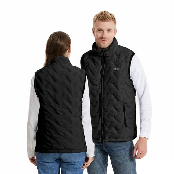 Unisex Plus Size Heated Vest Women Men Winter Zipper USB 9 Heating Zones Jackets Outdoor Electric Washable Gilet Coats 5XL, Black