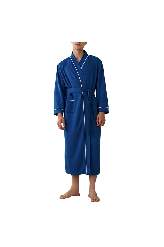 Unisex Plush Lined Bath Robe Mens Kimono Robe Absorbent Spa Bathrobe Calf Length Nightgown Loose Fit Sleepwear Nightgown Adjusting Belt Bath Robe