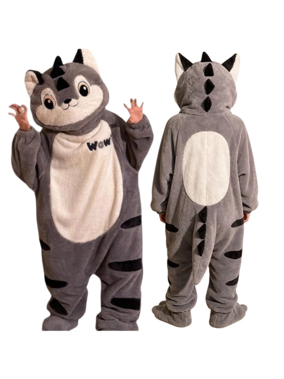 Unisex Plush Onesie Costume Halloween Cosplay Pajamas Animal Hooded Loungewear Fleece One Piece Sleepwear for Adults Cozy Soft Fleece Jumpsuit Bodysuit for Theme Party Festival Outfits (Cat)