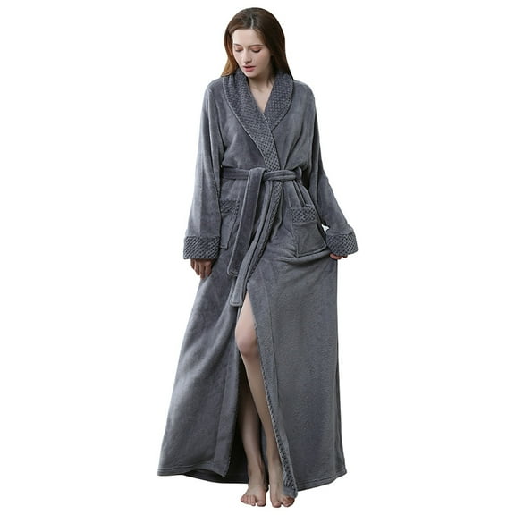 Unisex Plush Robes For Women Men, Fleece Fuzzy Womens Robe,Soft Warm Women's Bathrobe with Waistband for Bath Spa Shower House Velvet Sleepwear Dress Nightgowns Gray L