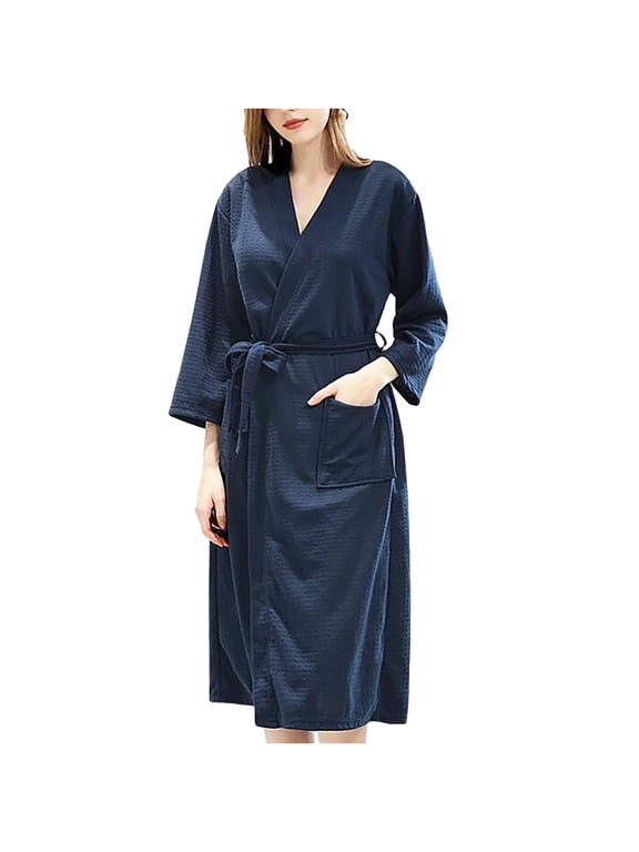 Unisex Plush Robes For Women, Soft Warm Fleece Bathrobe for Women Men Nightgown Ladies Pajamas Sleepwear Housecoat Clearance Sale Navy L