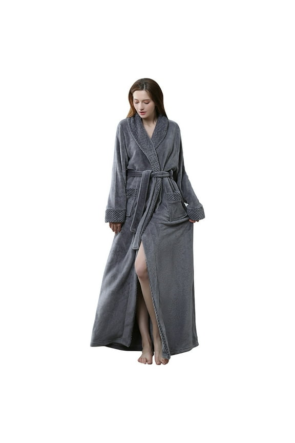 Unisex Plush Robes For Women Men, Fleece Fuzzy Womens Robe,Soft Warm Women's Bathrobe with Waistband for Bath Spa Shower House Velvet Sleepwear Dress Nightgowns Gray XL