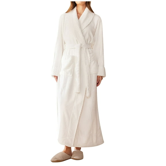Unisex Plush Robes for Women - Men Fleece Robes Long Cozy Bathrobe Soft and Warm Robe White XL