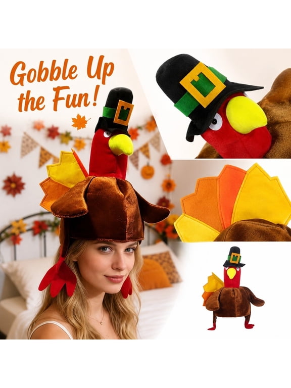Unisex Plush Turkey Hat Funny Thanksgiving Halloween Party Costume Headwear Novelty Holiday Hat Gobble in Style Pilgrim Hat Festive Accessories