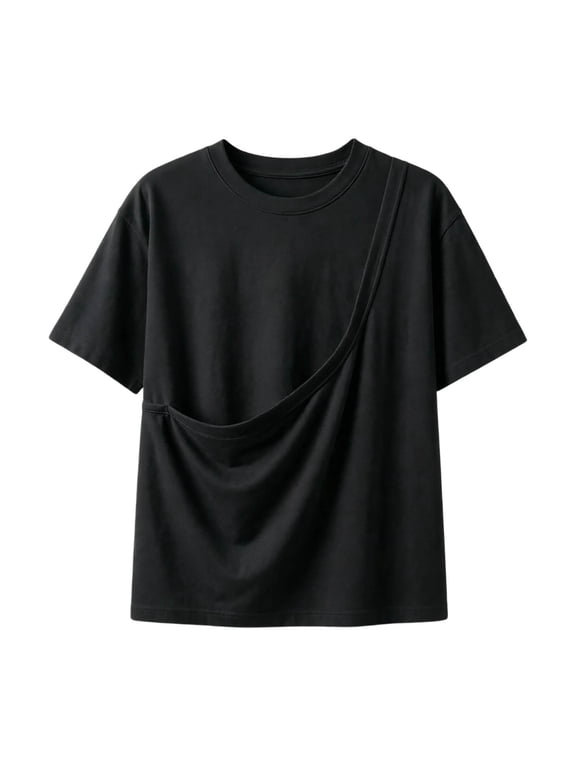 Unisex Pocket Tee, Relaxed Short Sleeve Top with Front Big Pocket, Casual Everyday Wear for Snacks Phone
