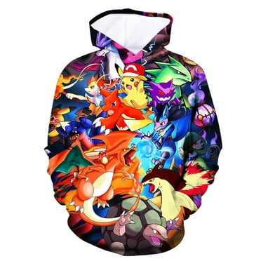 Unisex Pokemon Hoodie Anime Hoodies Fashion Novelty Pullover Youth Cartoon Long Sleeve Hoodies Size M