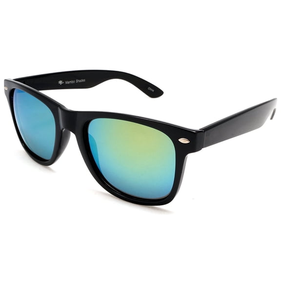 Unisex Polarized Mirror Horn Rimmed Sunglasses - MIB Style - Black, Turquoise Lens
