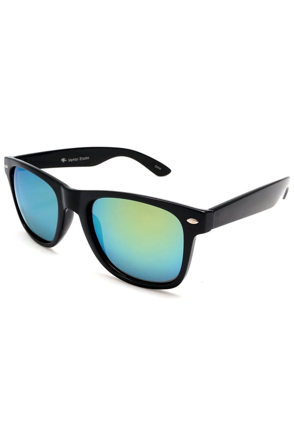 Unisex Polarized Mirror Horn Rimmed Sunglasses - MIB Style - Black, Turquoise Lens