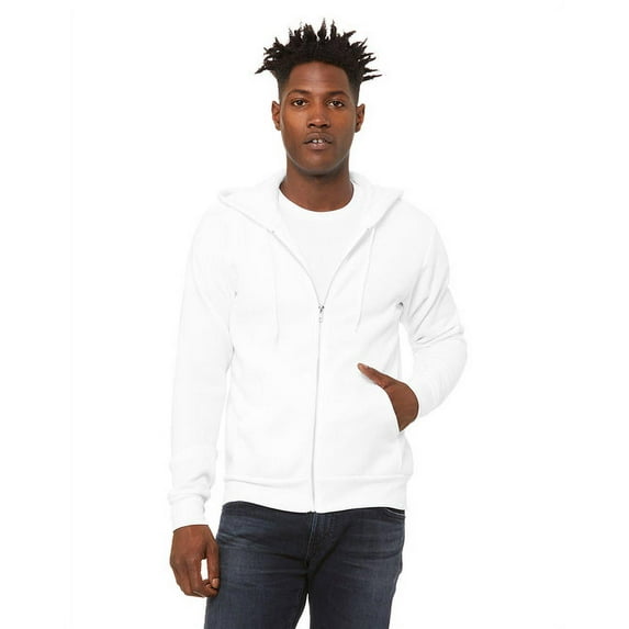 Unisex Poly-Cotton Fleece Full-Zip Hooded Sweatshirt - DTG WHITE - XL