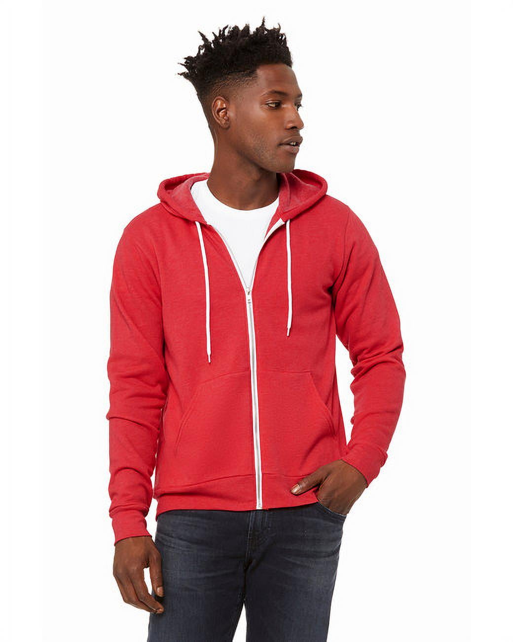 Unisex Poly-Cotton Fleece Full-Zip Hooded Sweatshirt - HEATHER RED