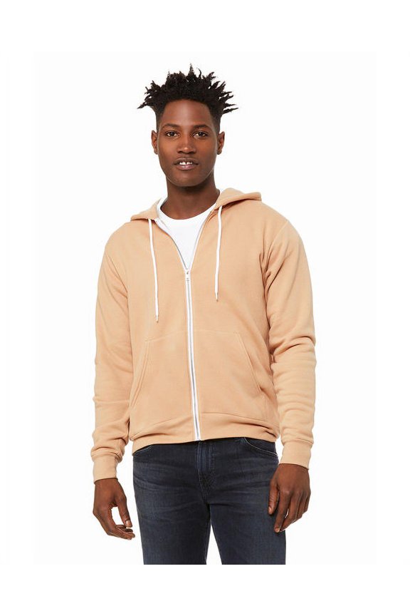 Unisex Poly-Cotton Fleece Full-Zip Hooded Sweatshirt - HEATHR SAND DUNE - 2XL