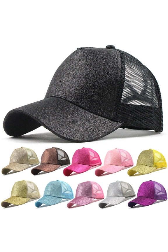 Unisex Ponytail Messy Bun Trucker Plain Baseball Visor Glitter Cap