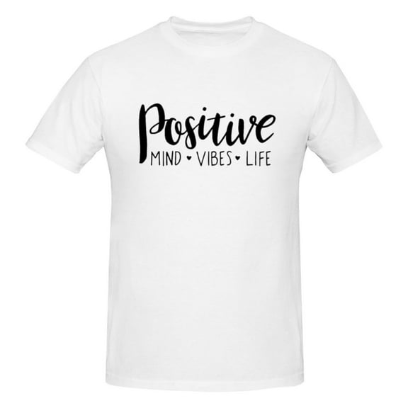 Unisex Positive Mind Vibes Life T-Shirt Premium 100% Cotton Short Sleeve T-Shirt Tee Crew Neck Casual Tee Shirt Tops,White,6XL